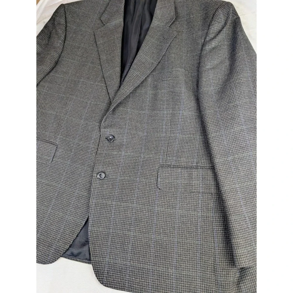 Alexandre London Savile Row Tweed Wool Blazer Sport Coat Brown Blue Plaid 48R